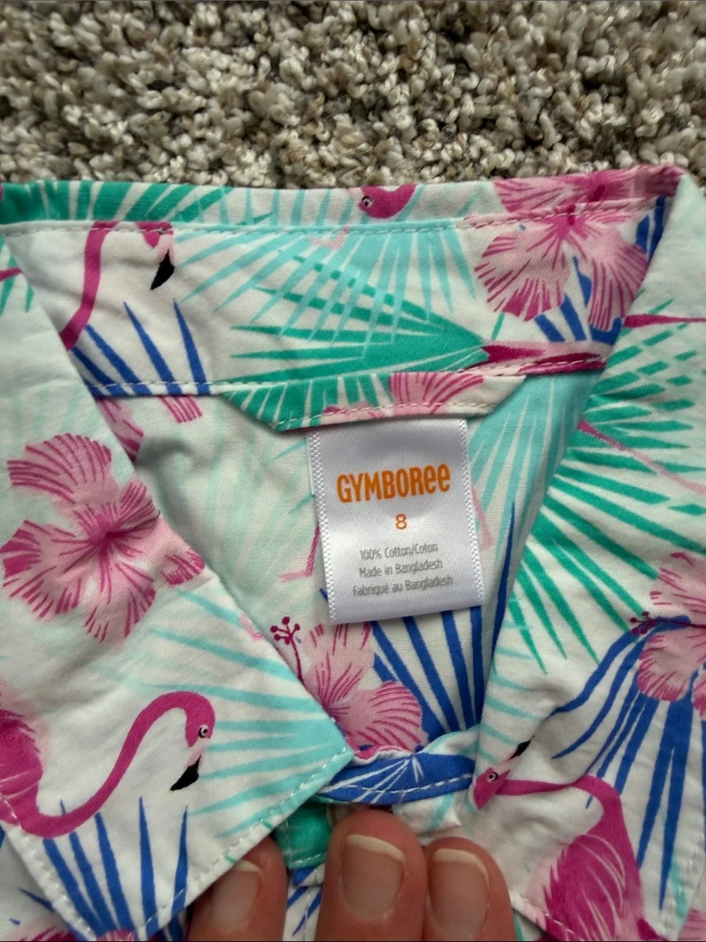 NWT Gymboree Mint Green Button-Up Shirt with Pink Flamingos size 8